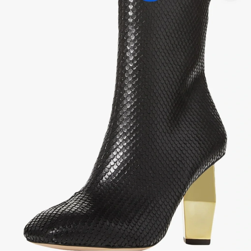 Kurt Geiger Black Snakeskin Boots with Gold Heel - Picture 1 of 10